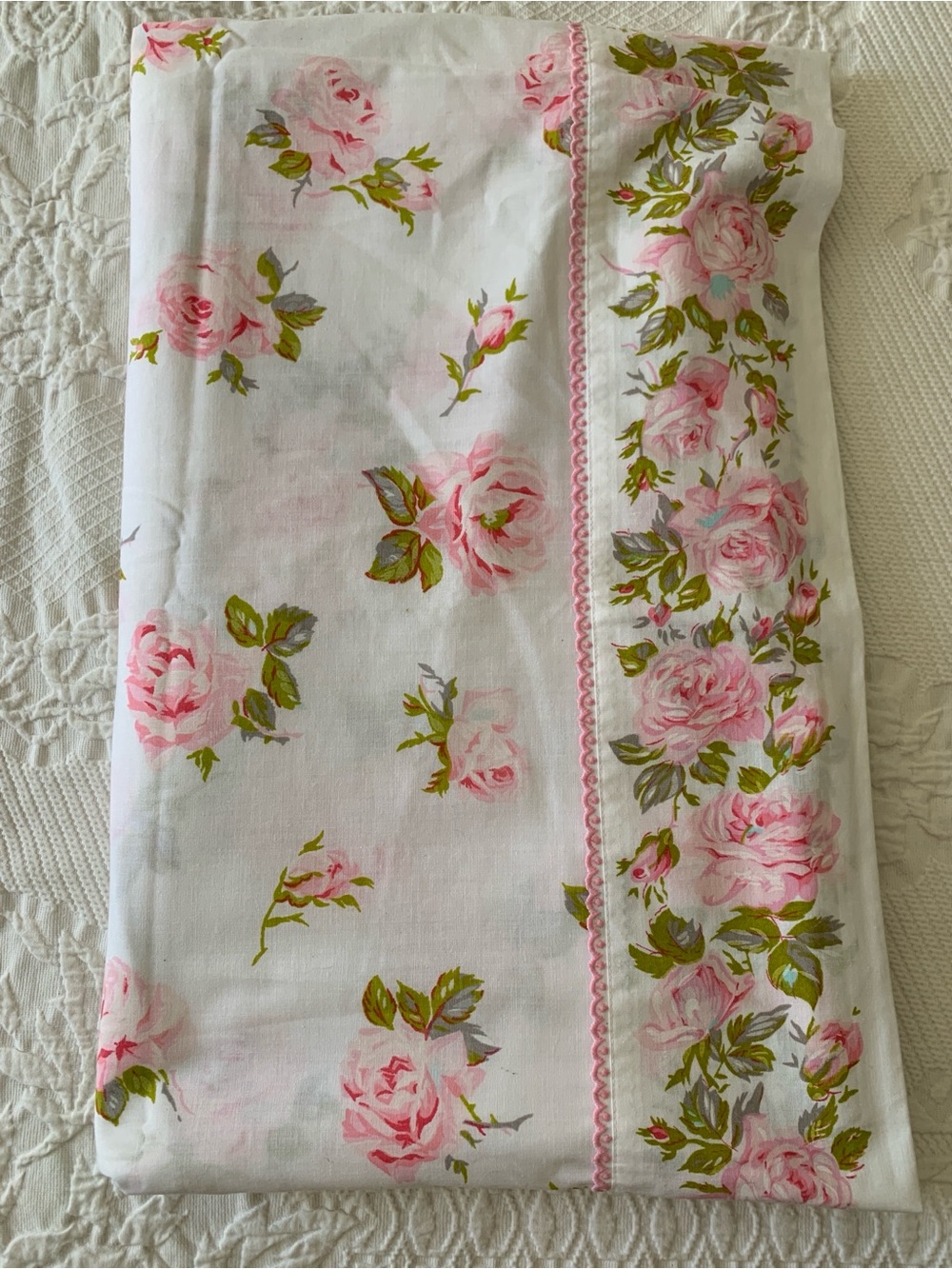 Brand new Vintage Linen! DOUBLE/FULL Pink Rose Wabasso Flat Sheet